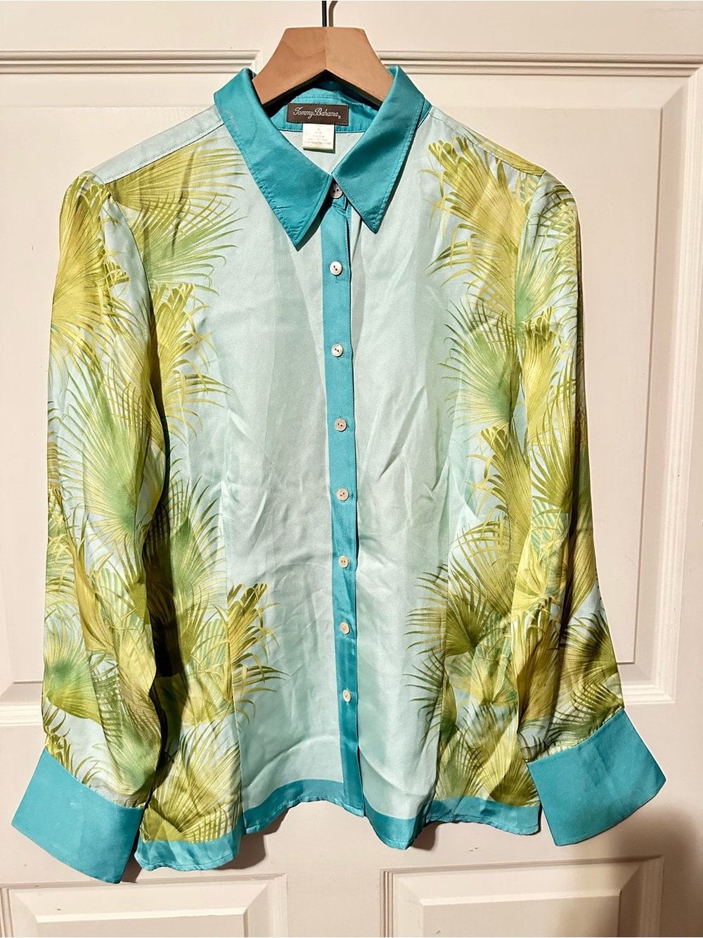 Tommy Bahama | Top | Tommy Bahama Aqua Palm-Print Silk Button-Up Blouse